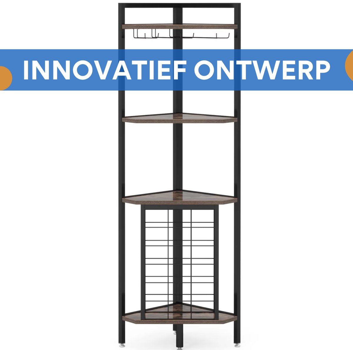 Hoek Wijnrek - Flessenrek - Barkast - Drankkast - Wijnkast - Opbergkast - 4-Laags - Zwart - 40x40x160cm