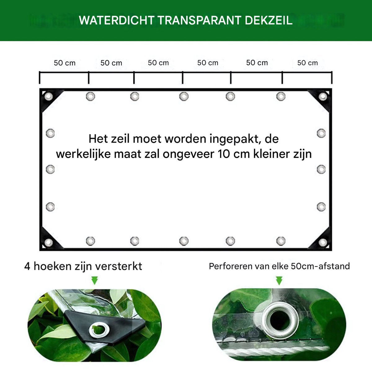 Opulence Transparant PVC-zeildoek - Waterdicht - Met oogjes - Weerbestendig - Zeil voor tuinmeubels of veranda - 300x300cm