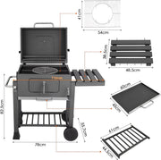 Barbecuewagen Tavien - Houtskoolbarbecue - BBQ - Smoker XXL - Houtskoolgrill - Met Wielen, Roestvrijstalen Handgreep - Perfect voor Buitenterras, Tuin en Achtertuin
