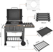 Houtskool grill op wieltjes - Voor 5 tot 10 personen - Houtskoolbarbecues - Briketten - Met deksel - Thuis of camping
