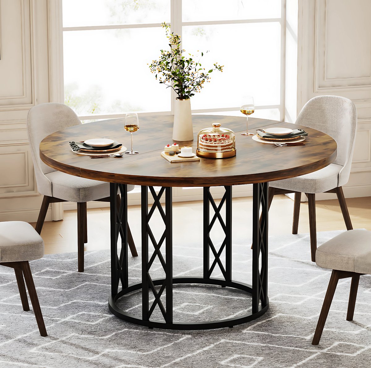 Ronde Eettafel Zurich - Voor 4 personen - 120cm - Voor Keuken of eetkamer - Bruin