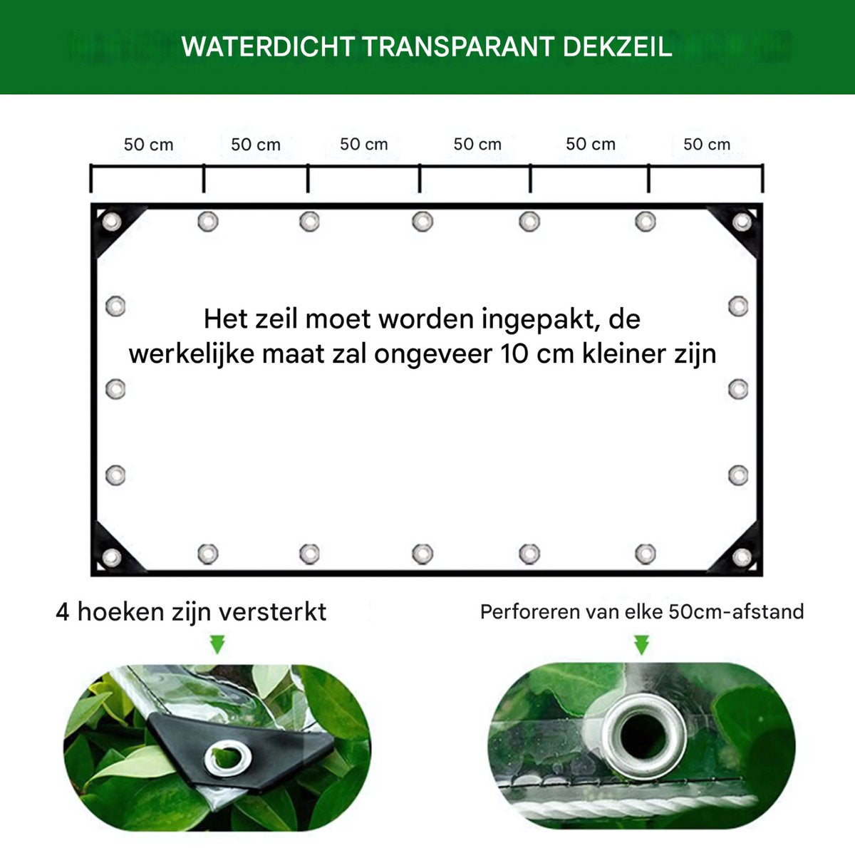 Transparant PVC-zeildoek - Waterdicht - Met oogjes - Weerbestendig - Zeil voor tuinmeubels of veranda - 300x600cm