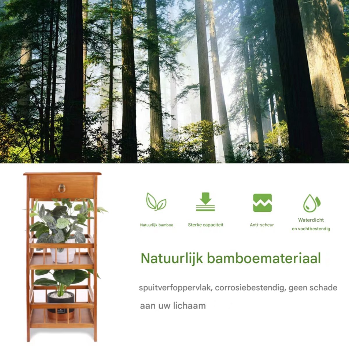 Opulence Rustiek Nachtkastje - Voor Slaapkamer of Woonkamer - Bijzettafeltje met Lade en Open Plank - Houtlook Afwerking - 78cm