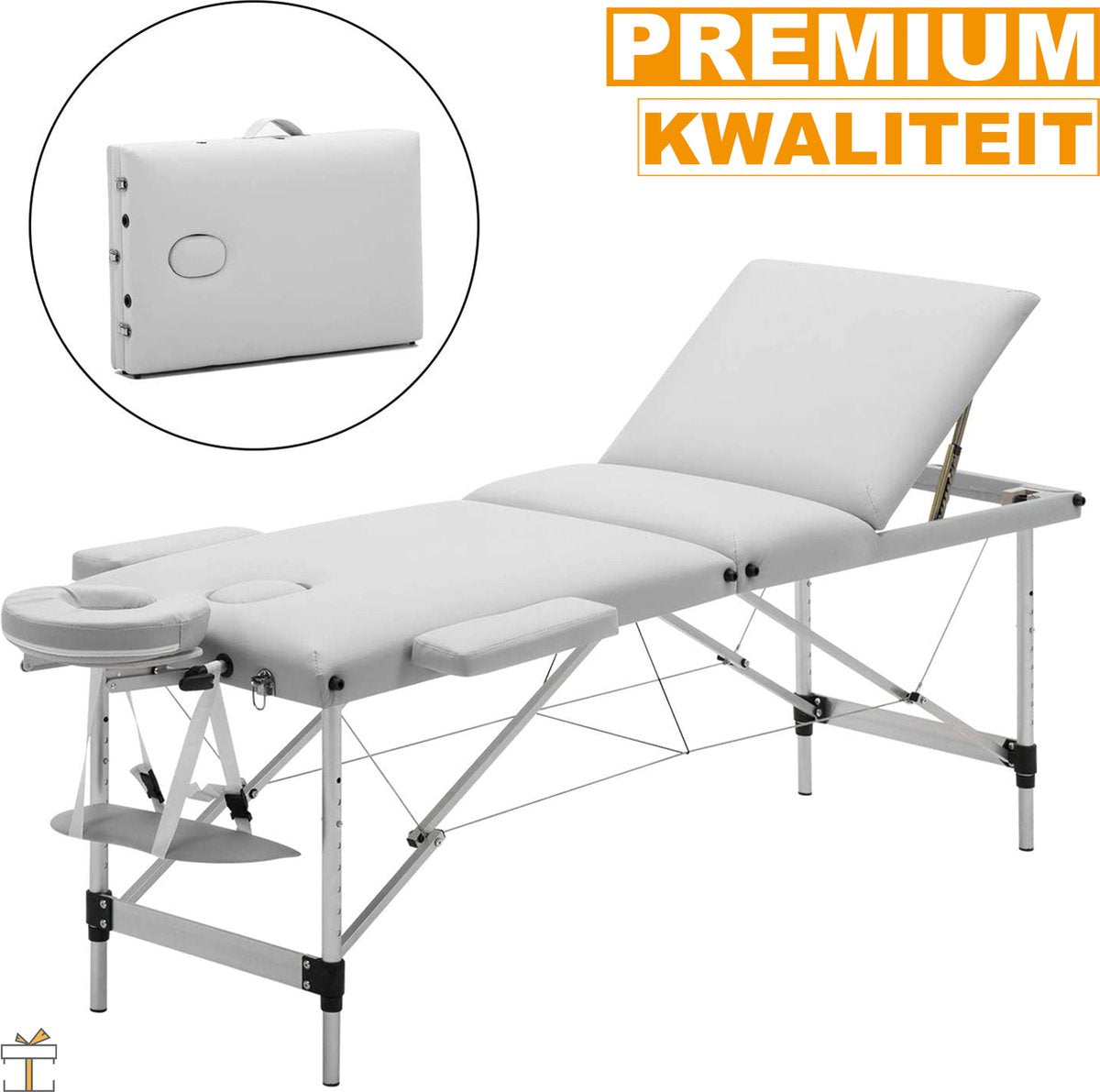 Happyment Massagetafel - Aluminium massage bed - Verstelbaar & Inklapbaar - Behandeltafel - 250KG - Wit