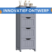 Badkamerkast Smal met 4 Laden - Vrijstaande Houten Kast 30x82x30 cm - Geschikt voor Badkamer & Woonkamer