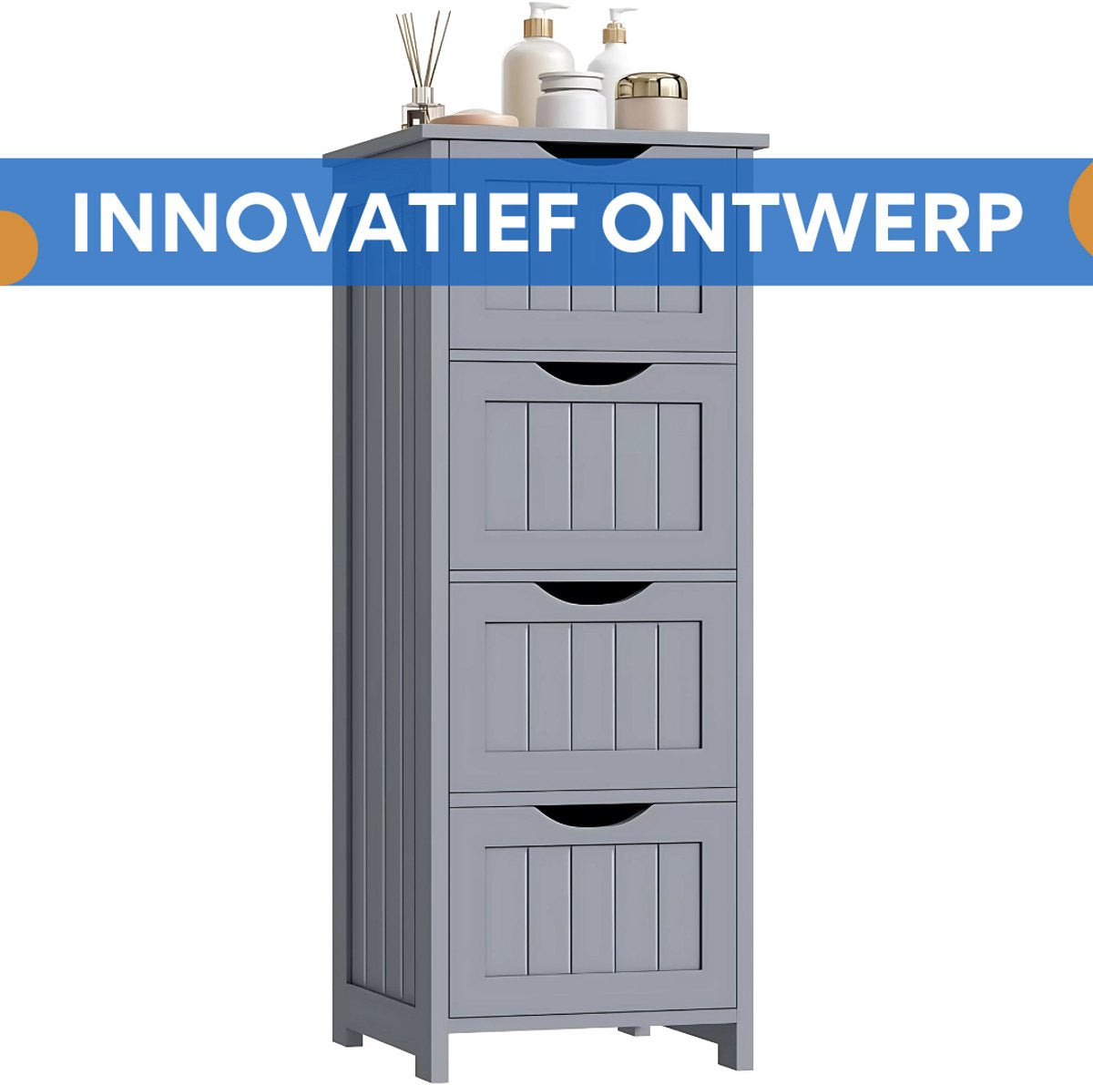 Badkamerkast Smal met 4 Laden - Vrijstaande Houten Kast 30x82x30 cm - Geschikt voor Badkamer & Woonkamer