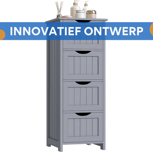 Badkamerkast Smal met 4 Laden - Vrijstaande Houten Kast 30x82x30 cm - Geschikt voor Badkamer & Woonkamer