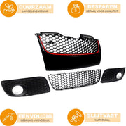 Grille Ignisport - Voorbumper Mesh Grille - Voor VW Jetta GTI/GLI MK5 (2006-2009) - Rode Bekleding