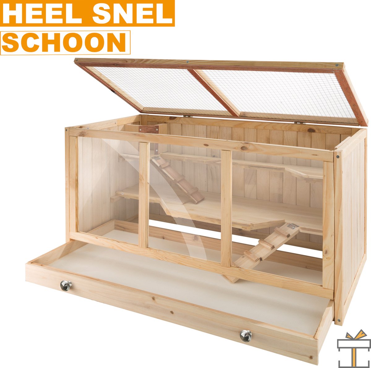 Happyment® Houten knaagdieren hok - 3 Verdiepingen - Knaagdier - Konijn - Hamster - Kooi - Cavia - Rat - Black friday - Sinterklaas - Kerstcadeau