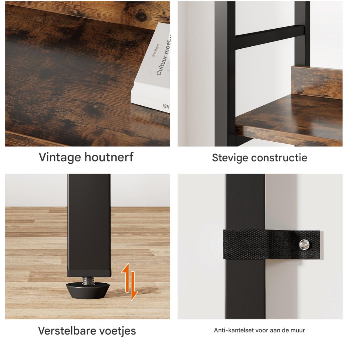5-laags Boekenkast - Boekenplank - Wandplank - Boekenrek - Voor opslag / woonkamer / kantoor - Bruin