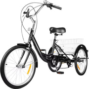 Driewieler Lissabon - 8 versnellingen - Fiets voor volwassenen en senioren - 20 Inch - Opvouwbare Trike - Met mand - Voorrem - Zwart