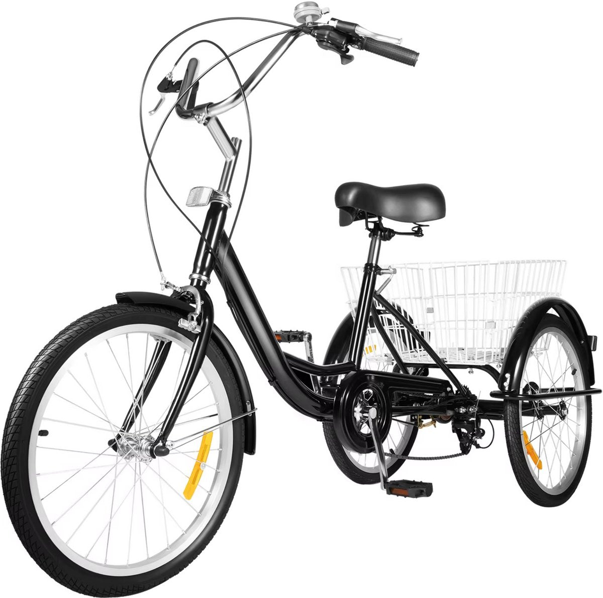 Driewieler Lissabon - 8 versnellingen - Fiets voor volwassenen en senioren - 20 Inch - Opvouwbare Trike - Met mand - Voorrem - Zwart