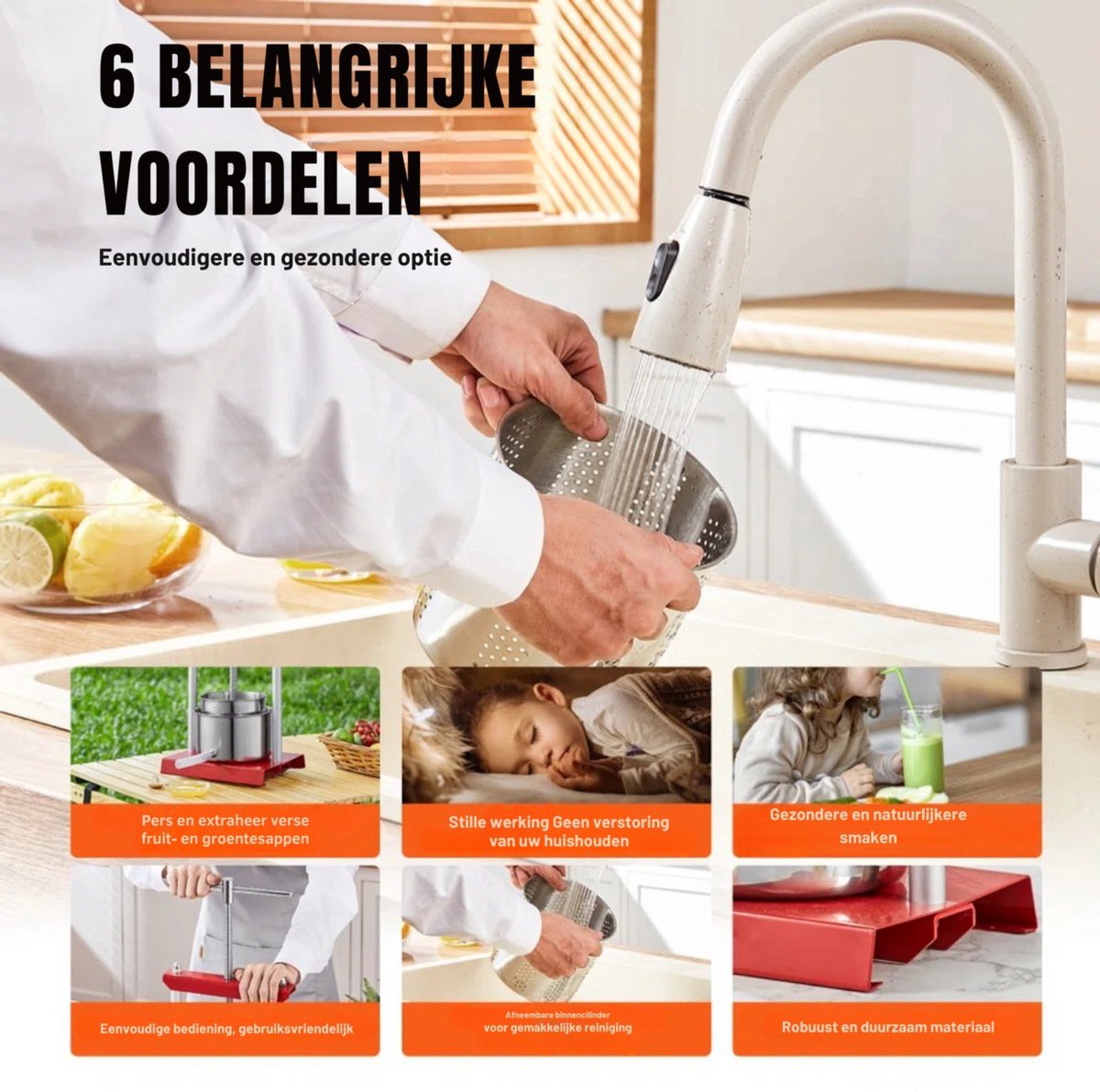 Fruitpers - RVS Handmatige Fruitpers - 3L 14x13 cm - Wijnpers - Met hendel