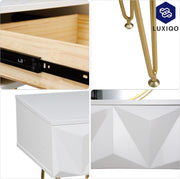 Luxiqo® Kaptafel - Make-Up Tafel - Kaptafel Set met Spiegel - 360° Draaibare Make-Up Spiegel - 3 Lades - Fluwelen Kruk - Wit/Grijs