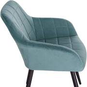 Bolt Edge Eetkamerstoel - Turquoise Velvet - Zwarte Metalen Poten - Set van 1