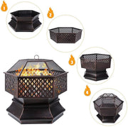 Tuinbarbecue Zyrell - Vuurkorf - Vuurschaal - Terrashaard - Rookbarbecue - Voor Buiten BBQ - Stalen Kopsapparaat met Brandvertragende Gaasafdekking - 76 cm