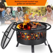 Vuurkorf Tavien met grillrooster - Tuinbarbecue - Vuurschaal - Terrashaard - Rookbarbecue - Voor Buiten BBQ - Voor tuin, terras en winterverwarming - Retro tuinhaard inclusief poker- en houtskoolrooster - Vuurplaats met vonkbescherming - Ø81 cm