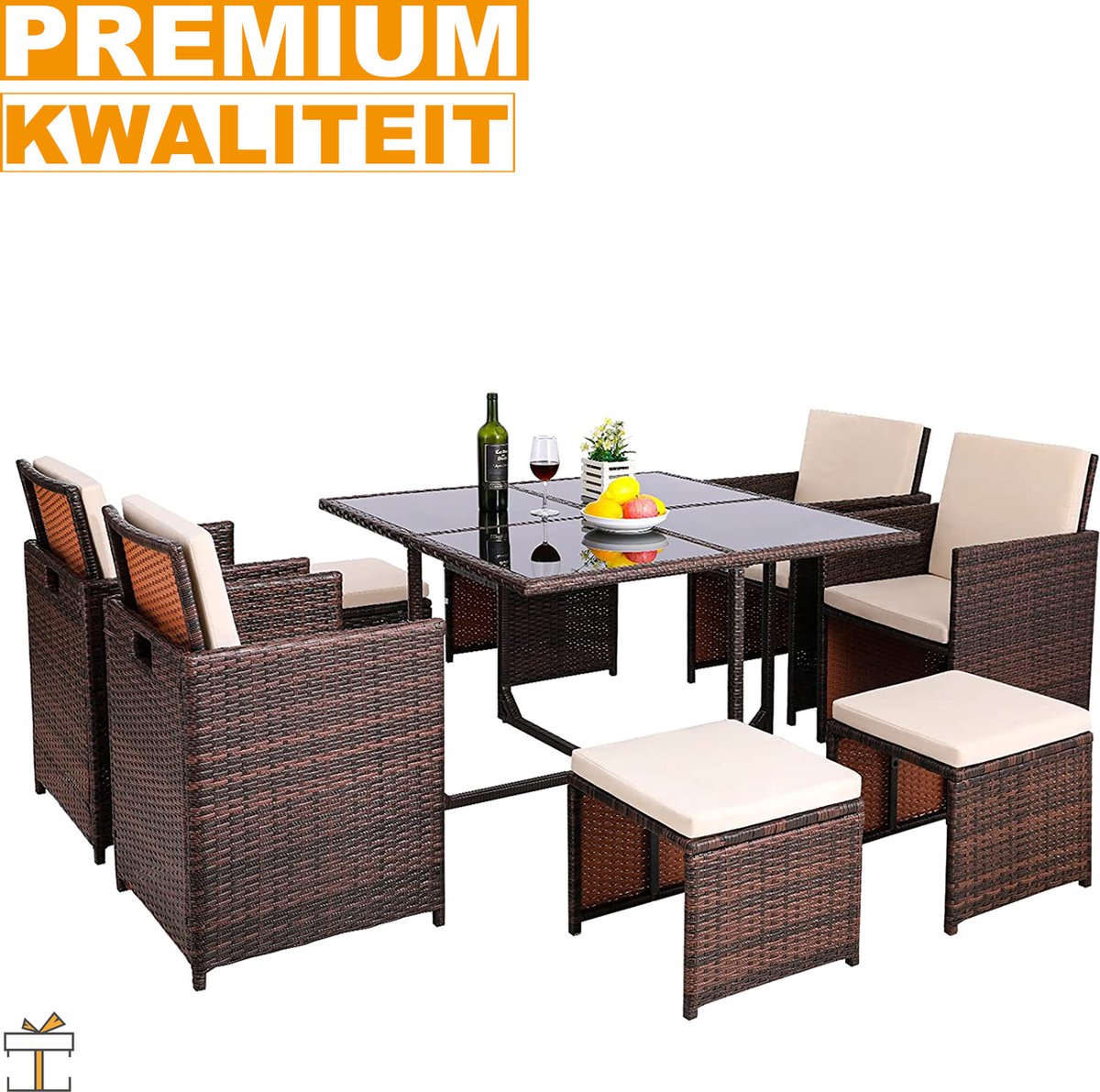 Luxe tuinset - 4 tot 8 persoons - Loungeset tafel - Wasbare kussens - Tuintafel met stoelen - Tuinsets - tuinmeubels