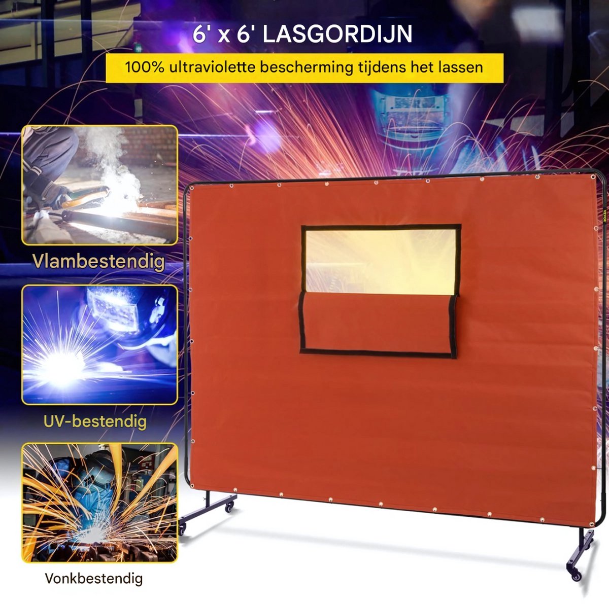 Lasscherm Met Staander – Glasvezel Lasgordijn met Koolstofstaal Frame – Voor Werkplaatsen