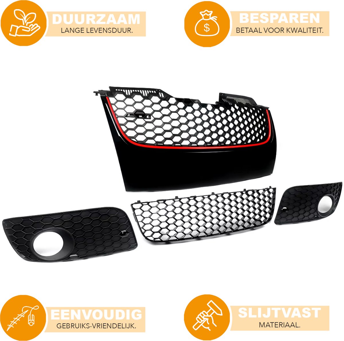 Voorbumper Mesh Grille - Voor VW Jetta GTI/GLI MK5 (2006-2009)- Rode Bekleding