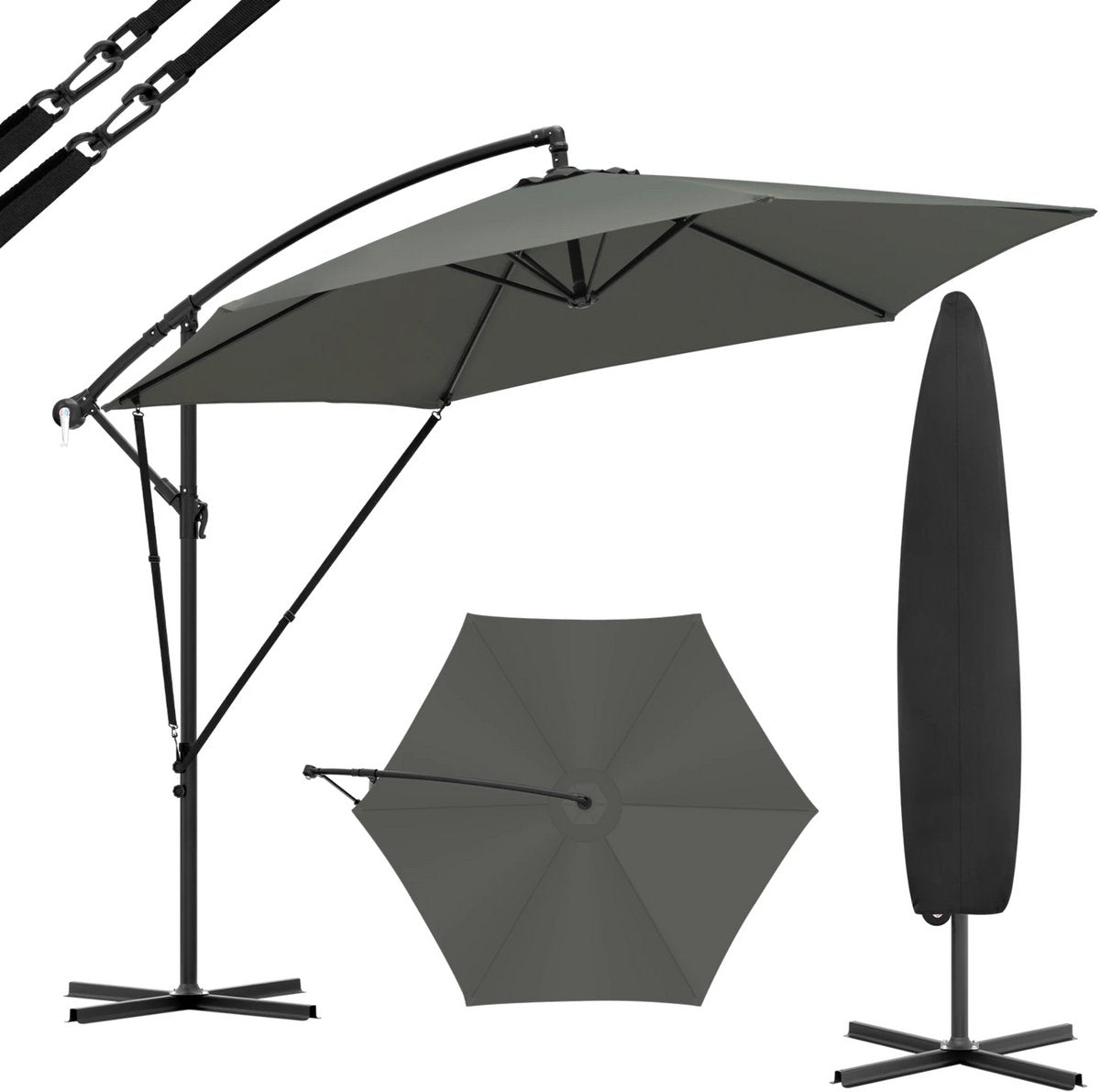 Ronde Parasol - Voor Balkon, Strand of Tuin - Verstelbaar & 45° Kantelbaar - UV-Resistent & Waterdicht - Darkgray
