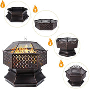 Tuinbarbecue - Vuurkorf - Vuurschaal - Terrashaard - Rookbarbecue - Voor Buiten BBQ - Stalen Kopsapparaat met Brandvertragende Gaasafdekking - 76 cm