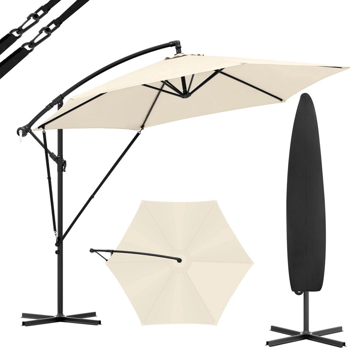 Ronde Parasol - Voor Balkon, Strand of Tuin - Verstelbaar & 45° Kantelbaar - UV-Resistent & Waterdicht - Beige