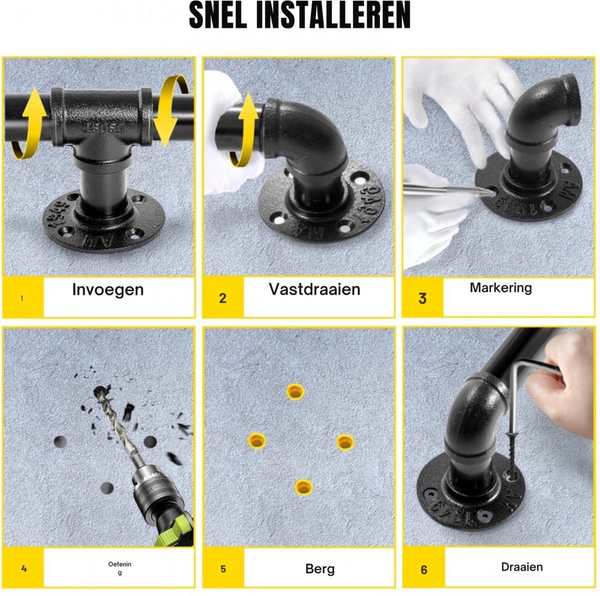 Trapleuning 180cm - Anti slip - Balustrade - Binnen en buiten - Houders - Leuningen voor Trappen - Staal - Met trapleuninghouders