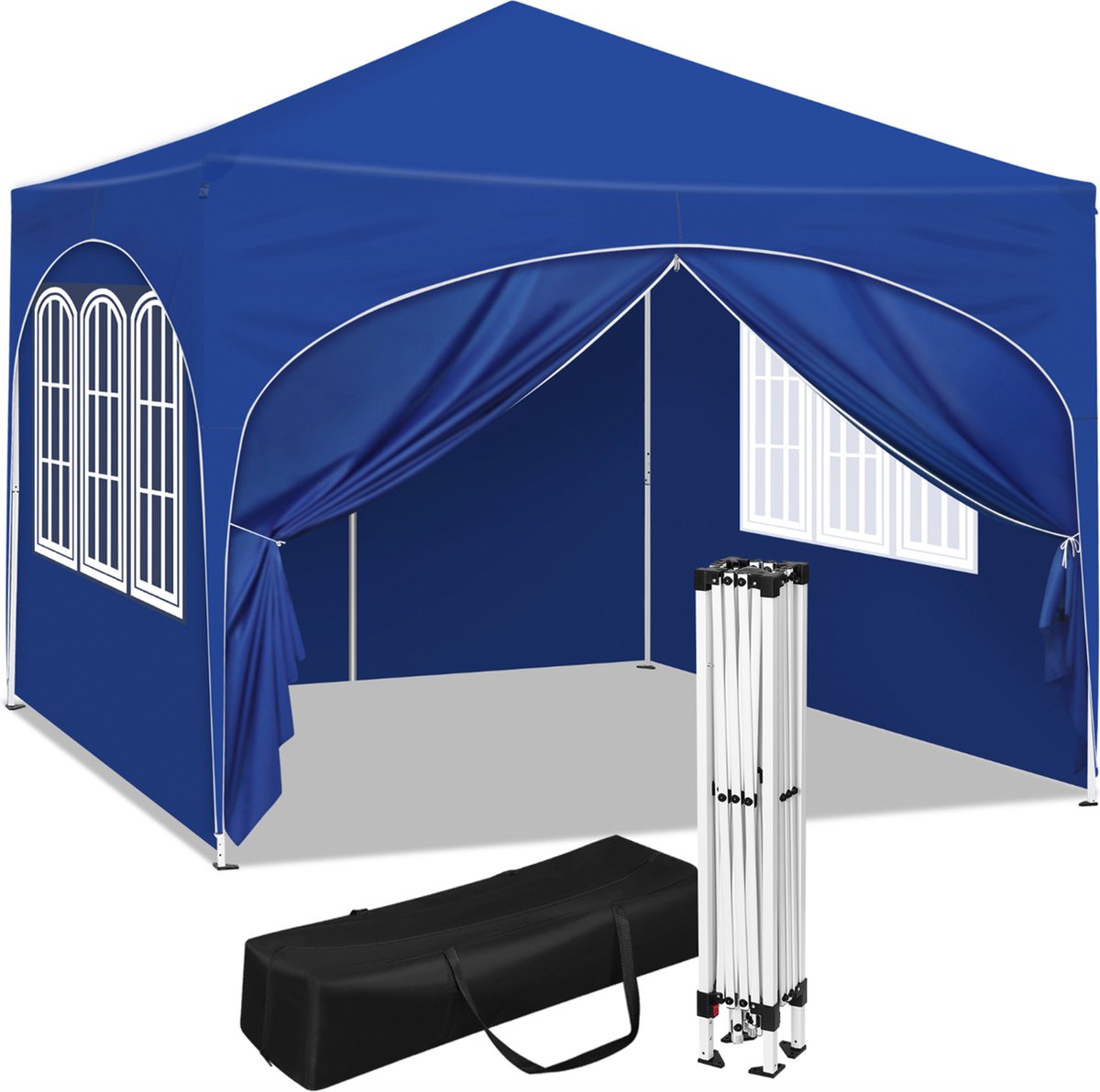 Happyment Luxe Partytent met zijwanden - Blauw - Opvouwbaar - Easy up - Paviljoen - Waterdicht weerbestendig - 3x3 m