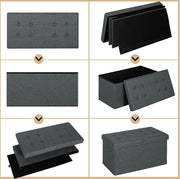 Moderne Opbergbank Gilo - Met opbergruimte - Zitbank Poef - Voetenbank - Opbergbox hocker - Zitkist met deskel - Donkergrijs - Stof - 76x38x38 cm