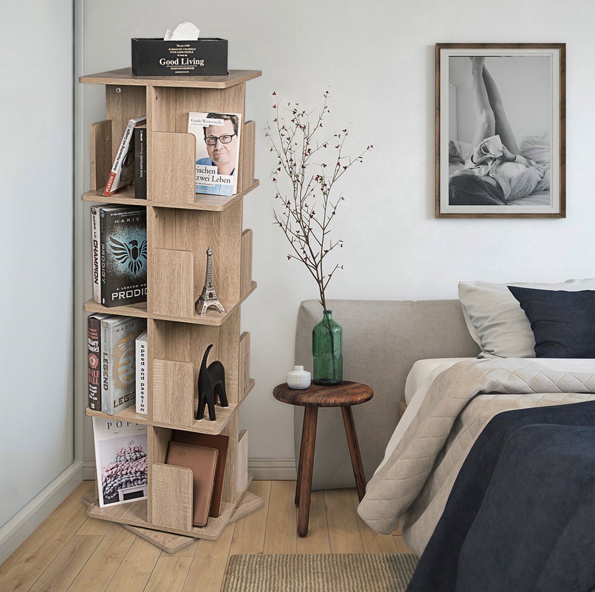 Bolt Edge Boekenkast - Oak Hout - 4 Lagen - Draaibaar - 39x39x128cm