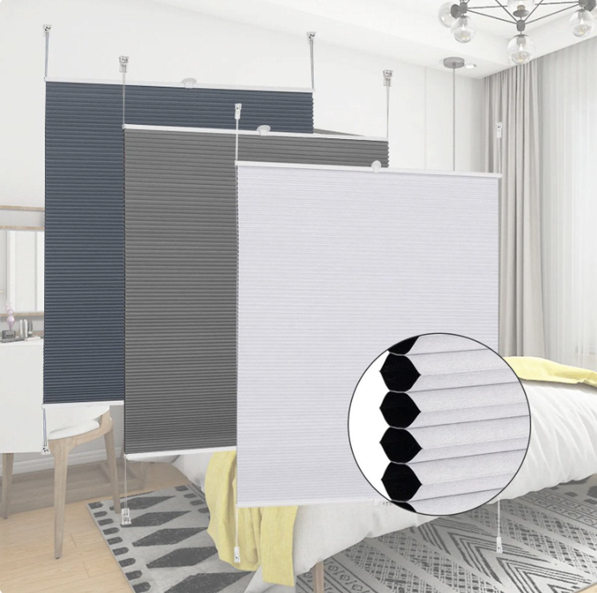 Bolt Edge Honinggraat Gordijn - Grijs - 65x130cm - Lichtdoorlatend - Zonder Boren