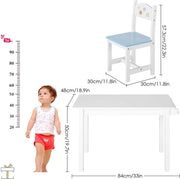 Happyment Kindertafel en 2 Stoeltjes - Kindermeubel - Speeltafel - Kinderbureau - Wit, blauw, oranje