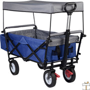 Happyment Bolderkar blauw - Opvouwbaar - Camping bolderwagen - Boodschappen of kinderenvervoer - Strand - Blauw - 80KG