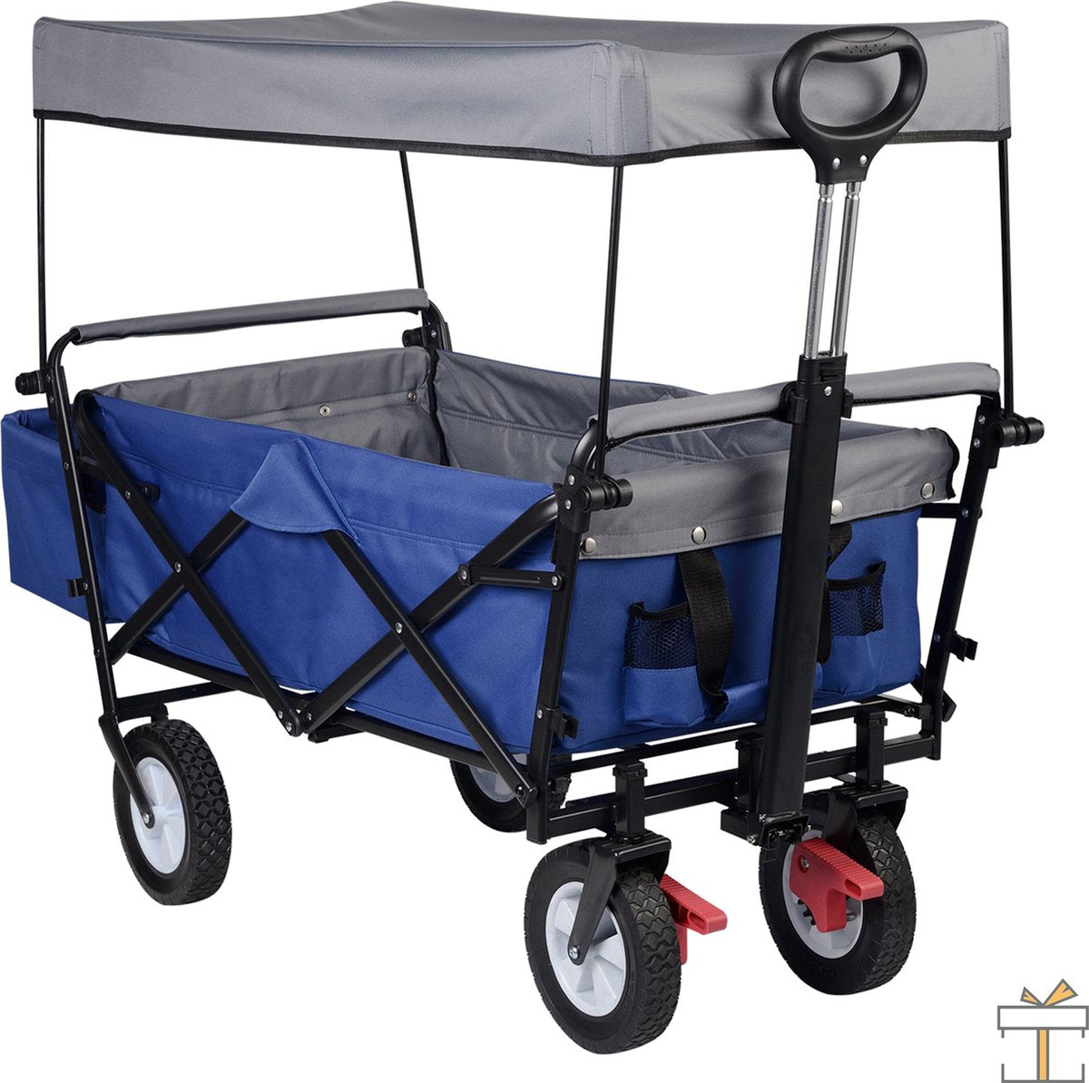 Happyment Bolderkar blauw - Opvouwbaar - Camping bolderwagen - Boodschappen of kinderenvervoer - Strand - Blauw - 80KG