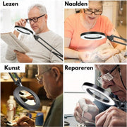 Happyment Loeplamp met Led verlichting - 5X Vergroot - Vergrootglas met lamp - Bureaulamp - 10 dioptrie - Zwart