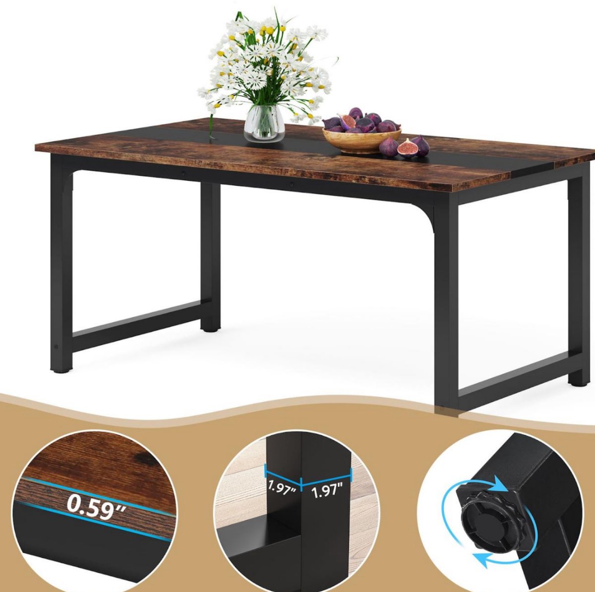 Eettafel Duvia - 160cm - Voor 6-8 personen - Voor Keuken of eetkamer - Bruin