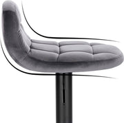 Bolt Edge Luxe Barkruk - Donkergrijs Industrial Design - Velvet Barstoel met Rugleuning - Verstelbare Hoogte - Set van 1 - Keukenstoel