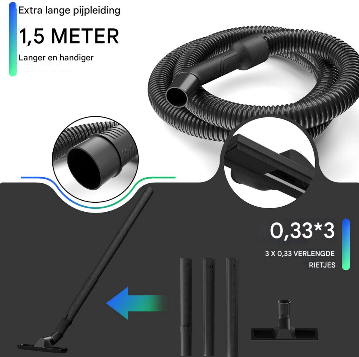 Nat- en Droogstofzuiger - 3 in 1 - Krachtige 5000W Lichtgewicht Zakloze Stofzuiger voor Vloer en Tapijt - 15L 35KPA