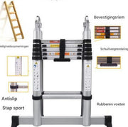 Telescopische Ladder 3,8M - Draagbare Multifunctionele Verlengladder - Roestvrijstalen Frame - Opvouwbaar & Compact