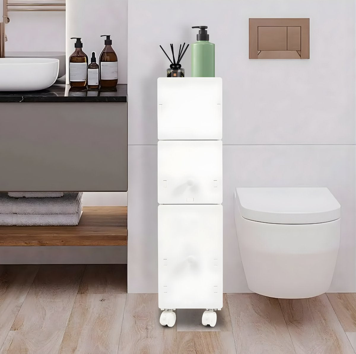Badkamerkast - Opbergkast - Badkamermeubel - Voor smalle badkamers - Op wieltjes - Wit - 53*19,5*75 cm