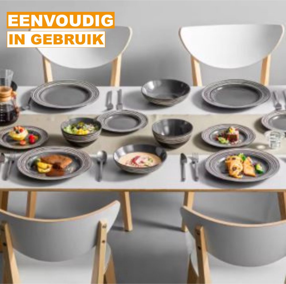 Vitaria Serviesset - 16 delig - 4 persoons - Bruin - Dinerborden - Bordenset - Diepe borden - Ontbijtborden - Keukenservies - Servies