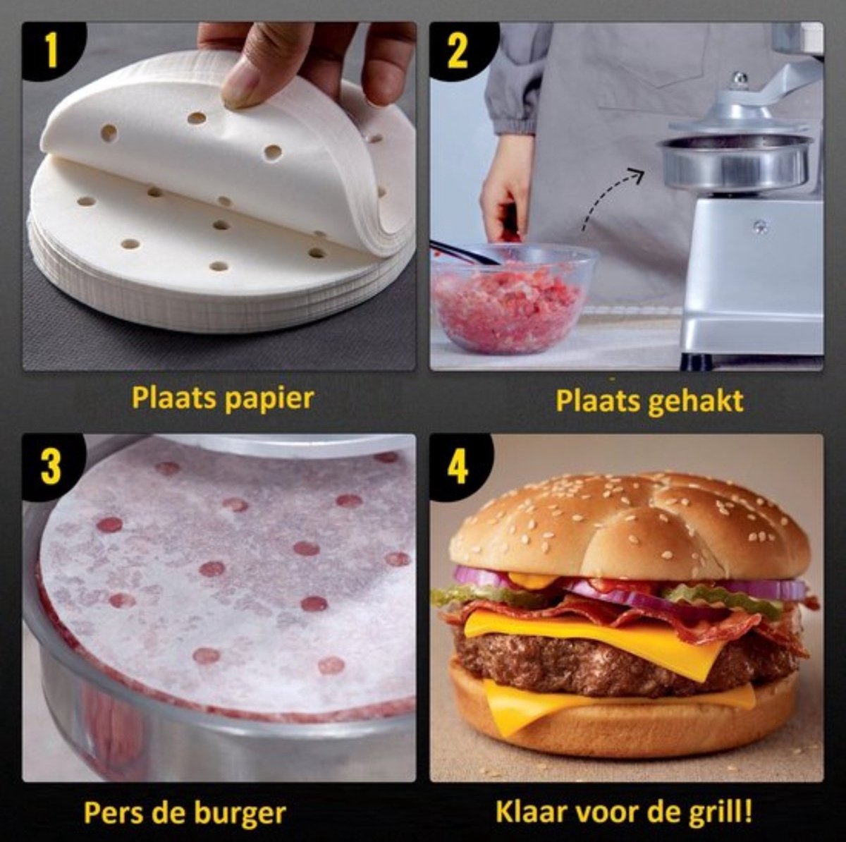 Happyment Professionele Hamburgerpers - Hamburger Maker - Incl. Waspapier