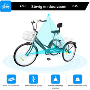 Driewieler London Vortex - 7 versnellingen - Fiets voor volwassenen en senioren - 24 Inch - Opvouwbare - Verstelbaar - Met mand - Voorrem - Zwart - 120KG
