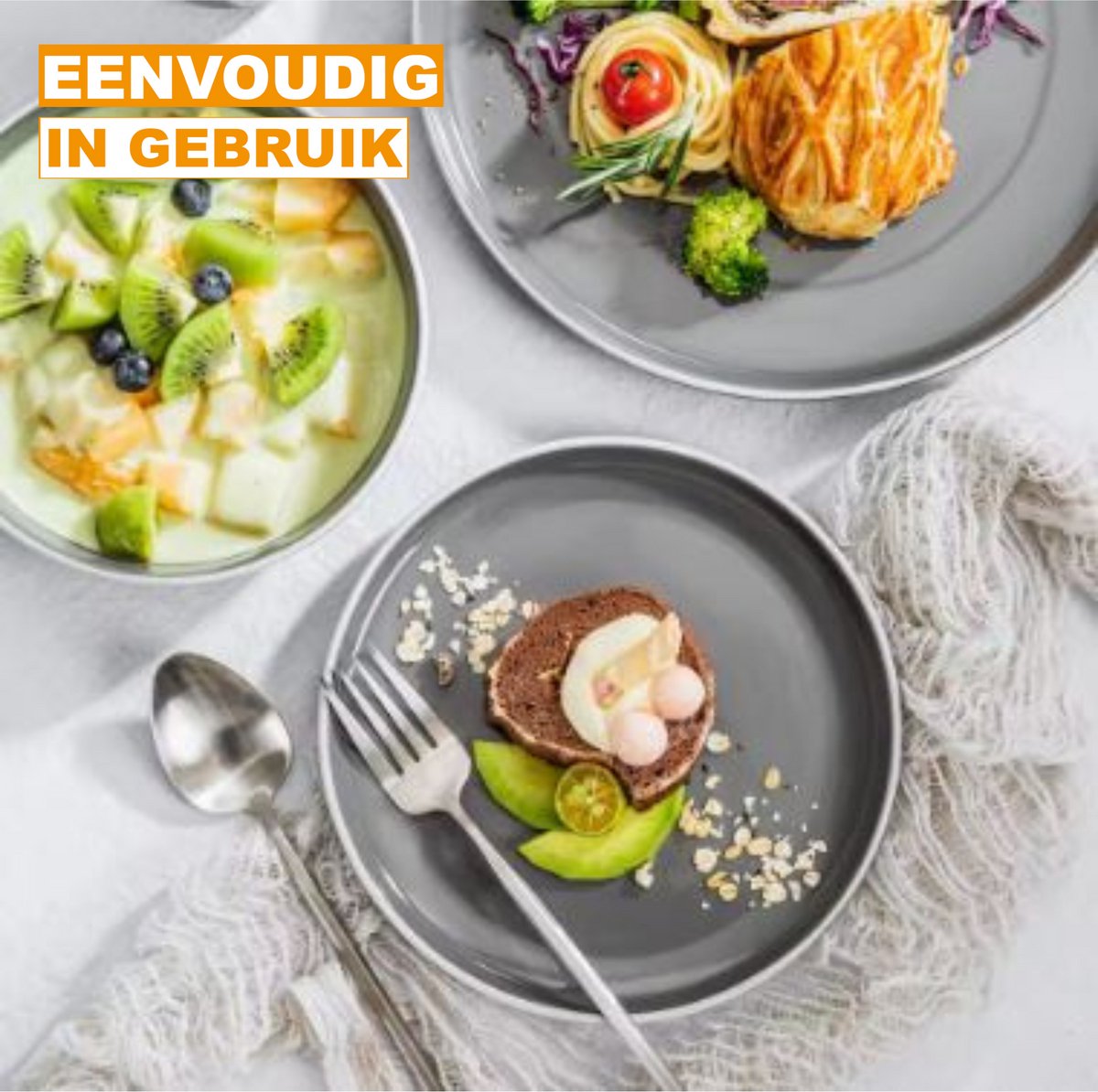 Valenza Serviesset - 48 delig - 12 persoons - Grijs - Dinerborden - Bordenset - Diepe borden - Ontbijtborden - Servies - Keukenservies