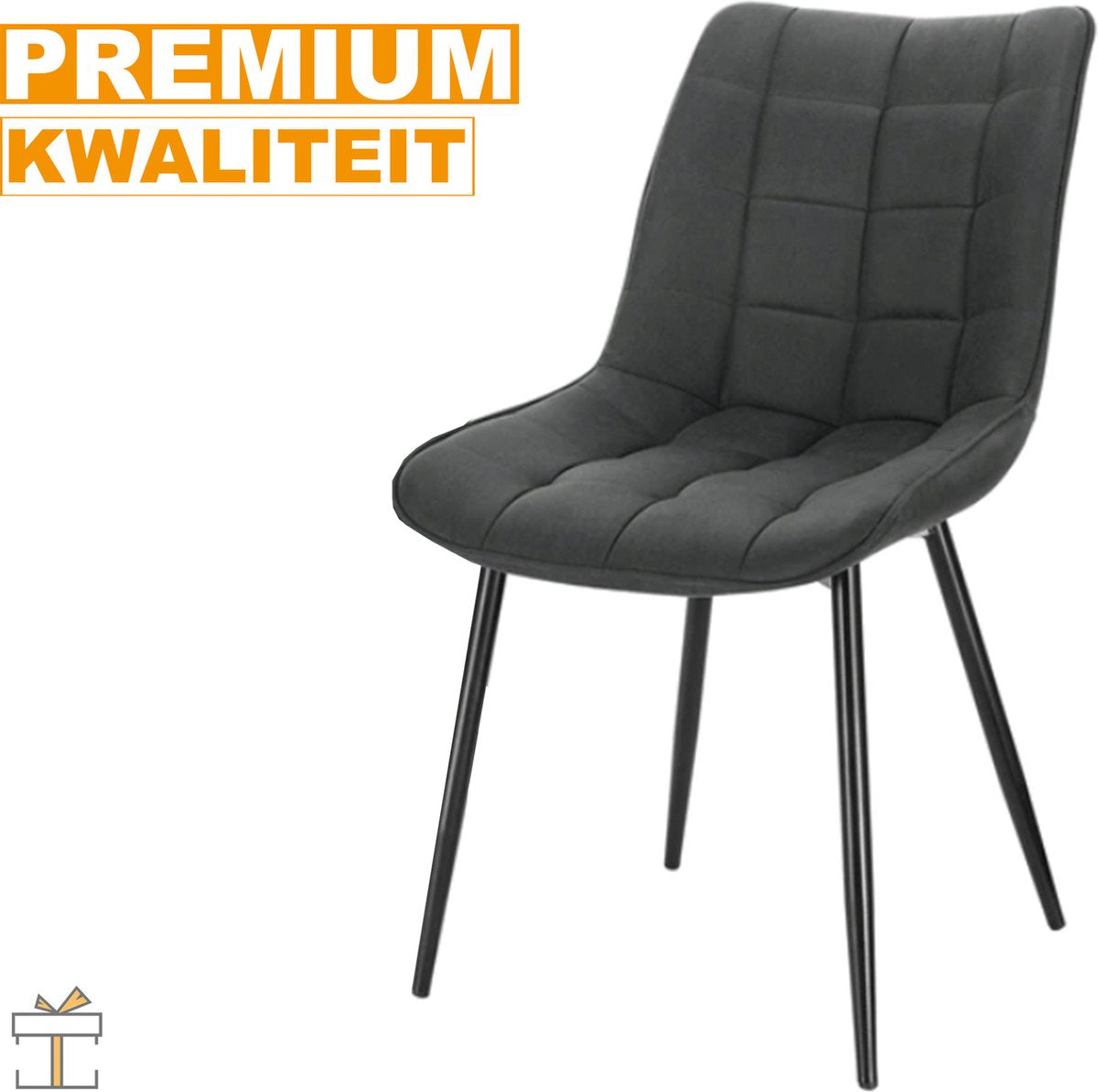 Happyment Luxe Eetkamerstoelen - Velvet Donkergrijs - Woonkamerstoelen - Keukenstoelen - Kuipstoel - Set van 2, 4 of 6