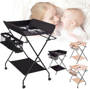 Babyverschoontafel – Verzorgingstafel - Opvouwbaar voor kinderkamer – Stabiel en veilig met opbergruimte – Max. draagvermogen 15 kg – Grijs - Met wielen