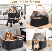 Hondenbuggy 2-in-1 - Inklapbare honden buddy - Hondenkar - Voor Honden en Katten - All terrain - 360° - Tot 40kg - Zilver/roze