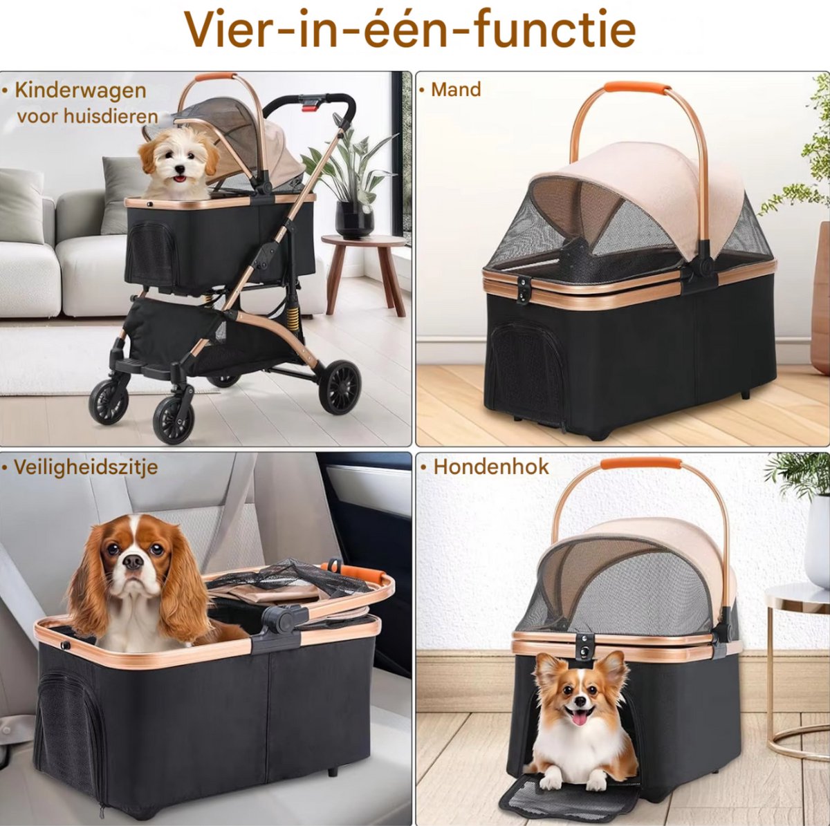 Hondenbuggy 2-in-1 - Inklapbare honden buddy - Hondenkar - Voor Honden en Katten - All terrain - 360° - Tot 40kg - Zilver/roze