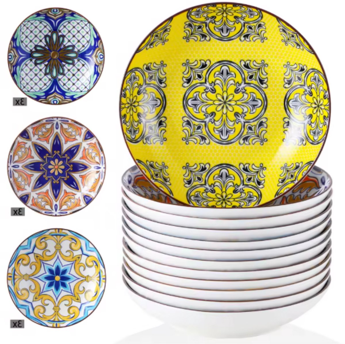 Zafiro Serviesset - 12 delig - 8 persoons - Mozaïek - Dinerborden - Bordenset - Diepe borden - Ontbijtborden - Servies - Keukenservies